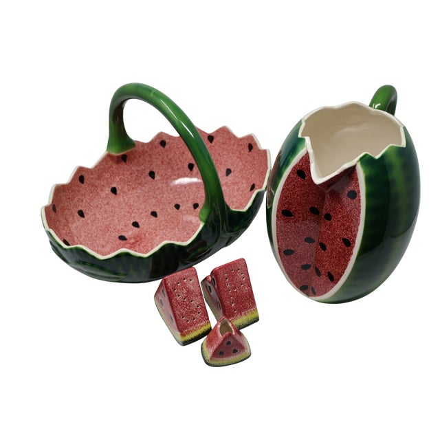 Vintage Strata Group “Ripe Watermelons” Sculptural Ceramic Pitcher & Basket Set, 5 Pieces For Sale - Image 14 of 18