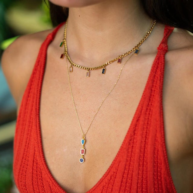 Early 21st Century Multicolor Gemstone Gold Chain Choker Necklace For Sale - Image 5 of 10