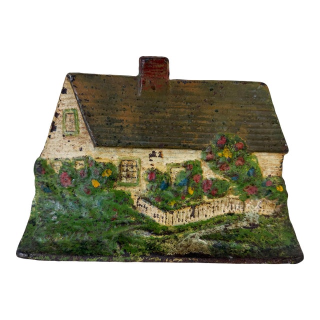 Vintage Hand-Painted Cast Iron Cottage Doorstop For Sale