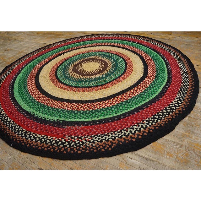 American 1920s Jewel Tone Antique American Braided Folk Art Rug 9' 6'' X 9' 6''. Wool Carpet For Sale - Image 3 of 6