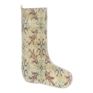 31 X 45 Cm Vintage Kilim Christmas Stocking, Sage Green Handwoven Wool Boho Xmas Decor, One of a Kind Turkish Rug Stocking, Rustic Holiday Gift For Sale