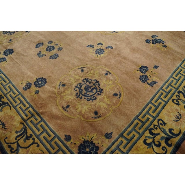 Textile 1900s Peach Field Classic Greek Key Antique Chinese Peking Rug 10'10" X 12'9" For Sale - Image 7 of 8