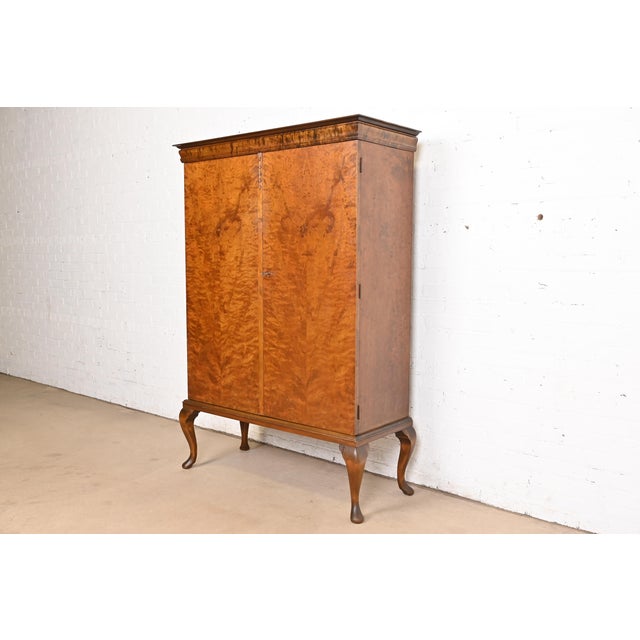 Art Deco Romweber Style Queen Anne Burl Wood Bookcase or Bar Cabinet, Circa 1930s For Sale - Image 3 of 11