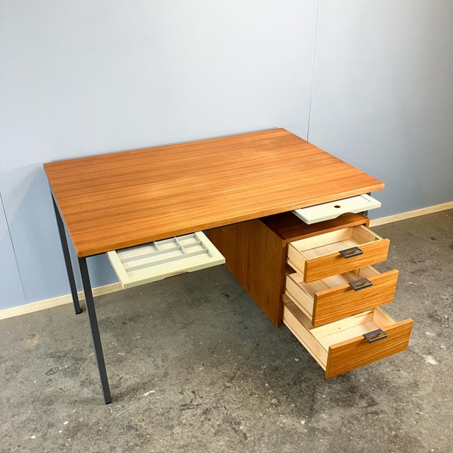 Vintage Desk in Teak with Steel Tubing by Herbert Hirche for Holzäpfel, 1960s For Sale - Image 11 of 17