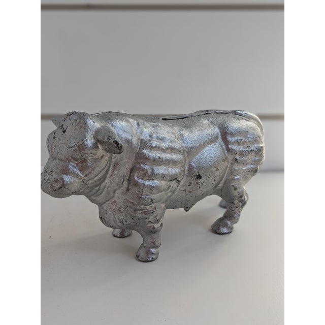 Vintage Cast Iron Cow Bull Bank Doorstop For Sale - Image 9 of 11