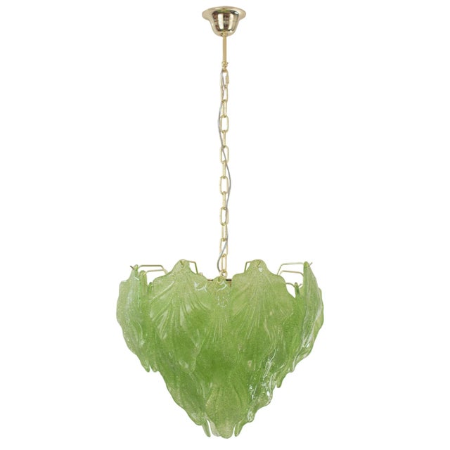Suspension Chandelier in Murano Glass Leaves Green Color, Italy, 1990s For Sale - Image 13 of 13