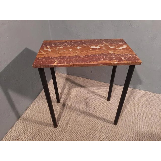 Base Iron and Brass Table in Ricted Red Marble Top, 1950s For Sale - Image 6 of 6