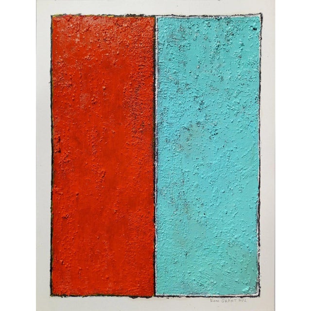 Abstract Fashion Inspired 'Blue and Orange' (2) Highly Textured Abstract Oil Painting For Sale - Image 3 of 11