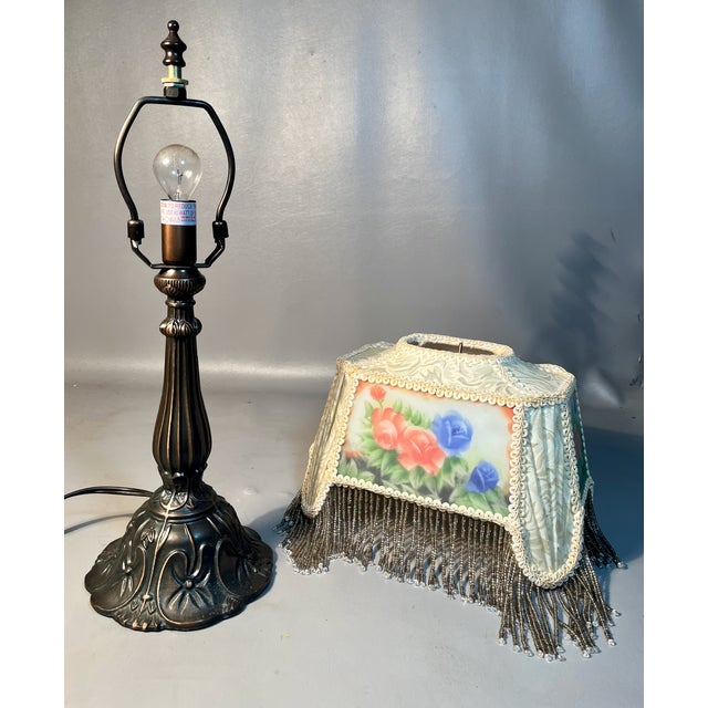 Meyda Tiffany Boudoir Lamp Glynda Turley Design Reverse Painted Beaded Fringe Shade For Sale - Image 4 of 6