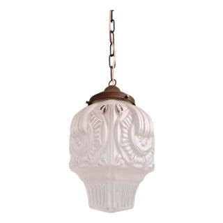 Art Deco Pendant Light in Frosted Clear Glass, 1930s For Sale
