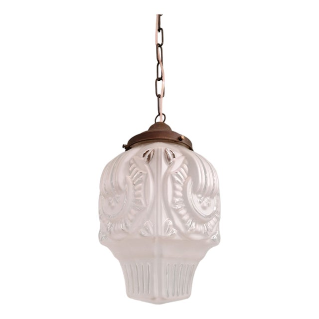 Art Deco Pendant Light in Frosted Clear Glass, 1930s For Sale