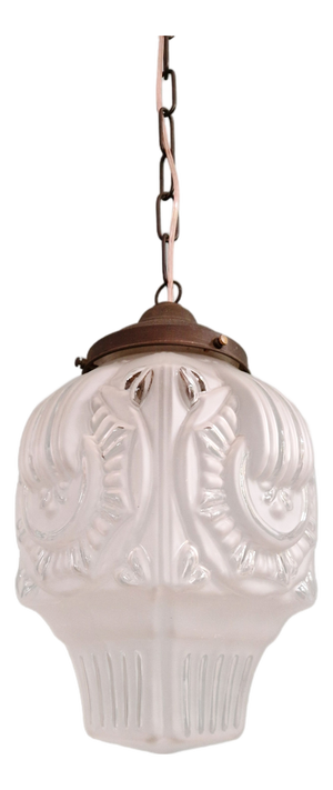 Art Deco Pendant Light in Frosted Clear Glass, 1930s
