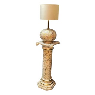 Italian Ceramic Pillar Pedestal with Table Lamp, 1980s For Sale