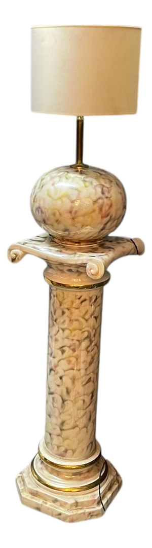 Italian Ceramic Pillar Pedestal with Table Lamp, 1980s