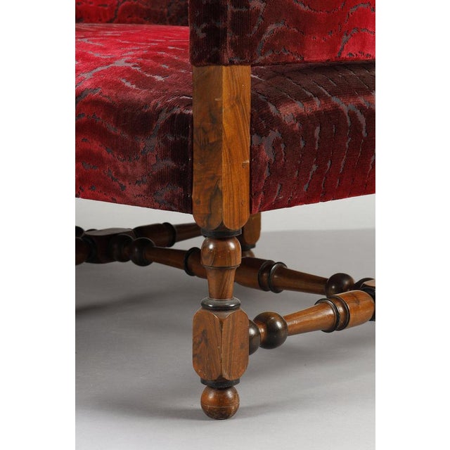 Large Louis XIII Sofas in Burgundy Red Velvet, 1900s, Set of 2 For Sale - Image 15 of 17