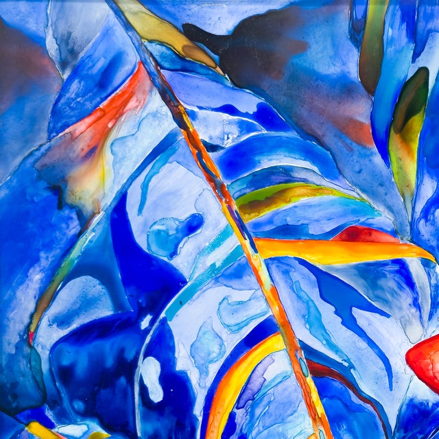 Modern Scarlet Bloom, Tropical Cobalt - Tomoko Parry, C. 1990s For Sale - Image 3 of 10