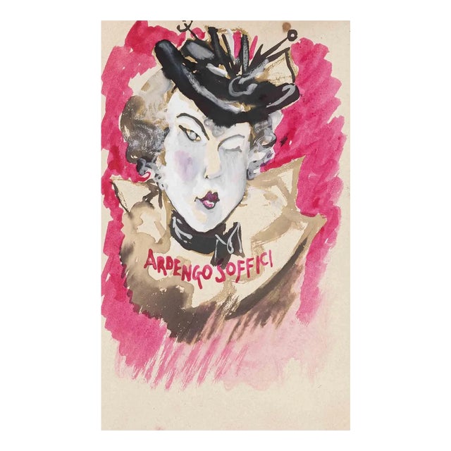 Mino Maccari, Study for a Cover for Ardengo Soffici, Drawing, Mid-20th Century For Sale