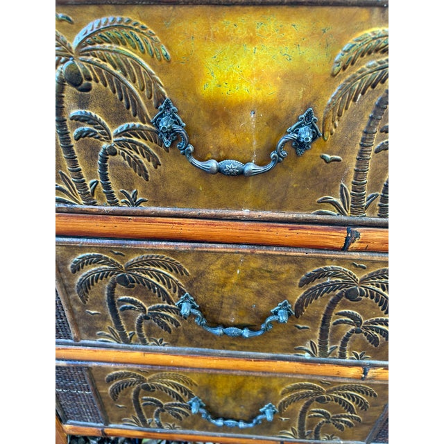 Palm Tree Motif Rattan & Bamboo Retro Small Chest of Drawers For Sale - Image 4 of 12