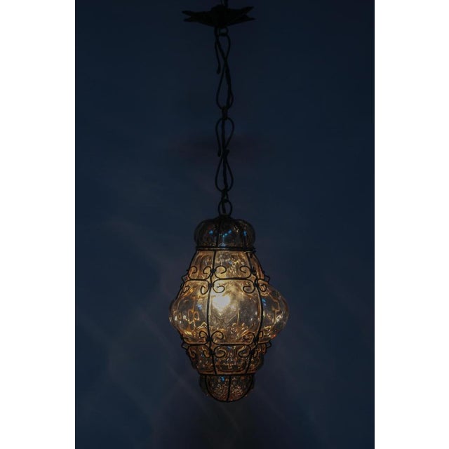 Italian Venetian Amber Smoke Coloured Clear Murano Glass Caged Hanging Lantern, 1950s For Sale - Image 9 of 18