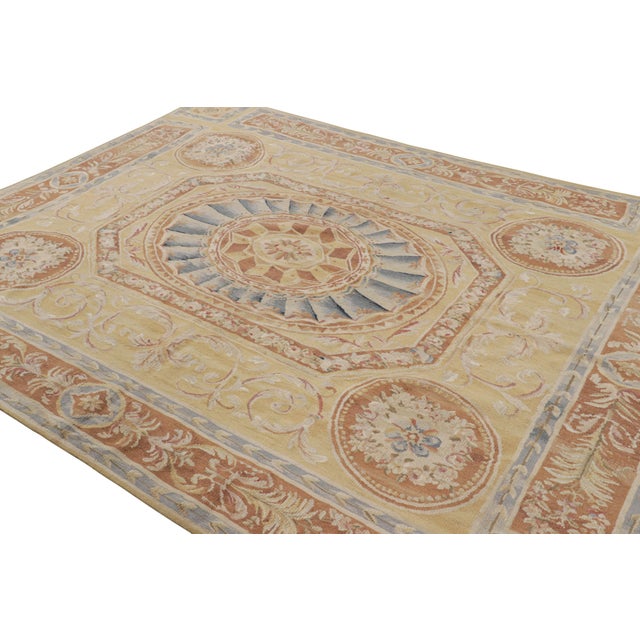 Rug & Kilim Rug & Kilim's Aubusson Style Rug in Gold & Beige With Floral Medallion For Sale - Image 4 of 8