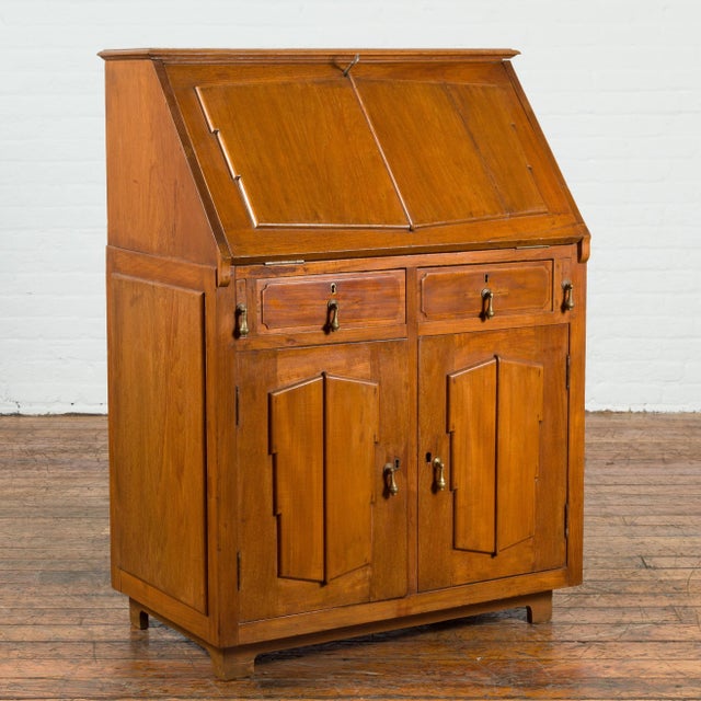 Mid 19th Century Indonesian 19th Century Handmade Slant-Front Desk with Raised Panels and Drawers For Sale - Image 5 of 13