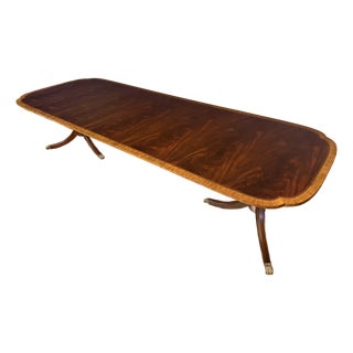 Traditional Mahogany Scallop Cornered Double Pedestal Mahogany Dining Table by Leighton Hall - Showroom Sample For Sale