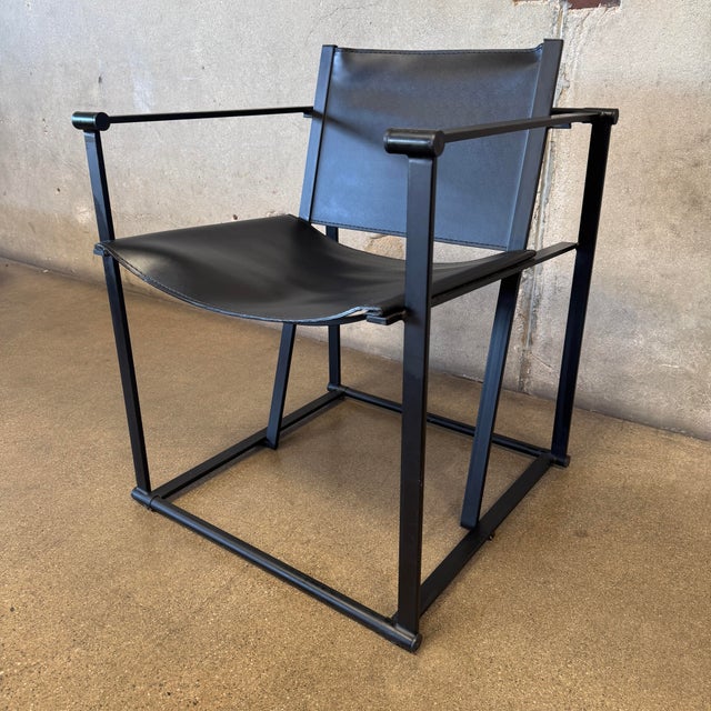 Postmodern 1990s Post Modern Black Leather and Metal Armchair #2 Attributed to Radbound Van Beekum for Pastoe For Sale - Image 3 of 11