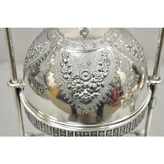 Victorian Antique Meriden Co Victorian Silver Plated Round Dome Covered Butler Butter Dish For Sale - Image 3 of 17