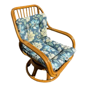 Restored 1940s Rattan Double-Strand Swivel Seat Lounge Chair