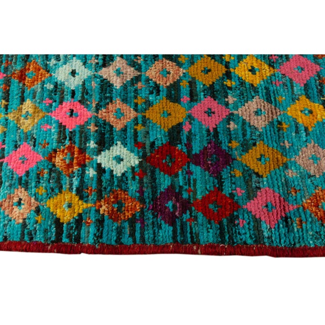 Modern Gabbeh Teal Handmade Tribal Motif Wool Rug For Sale - Image 4 of 9