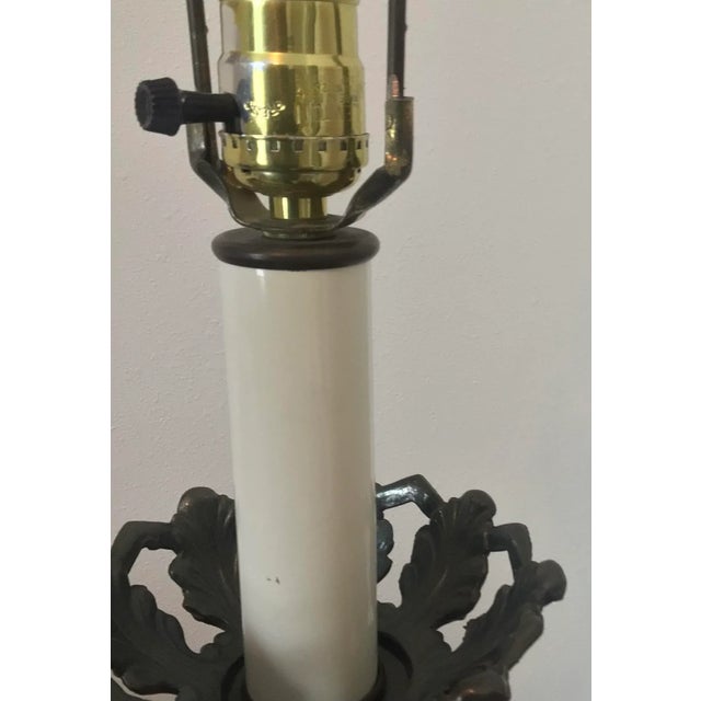 Monumental 40” Mid 20th Century Spanish Revival Barley Twist Candlestick Lamp With Amethyst Finale & Original Foil Metallic Shade For Sale - Image 4 of 13