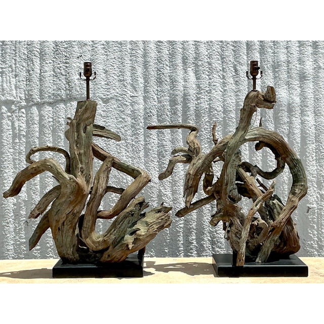 Vintage Boho Monumental Driftwood Lamps - A Pair For Sale - Image 9 of 9