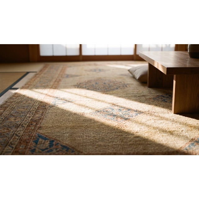 Extraordinary Tan-Camel Background With Medallion Design Antique Persian Serab Rug For Sale - Image 9 of 9