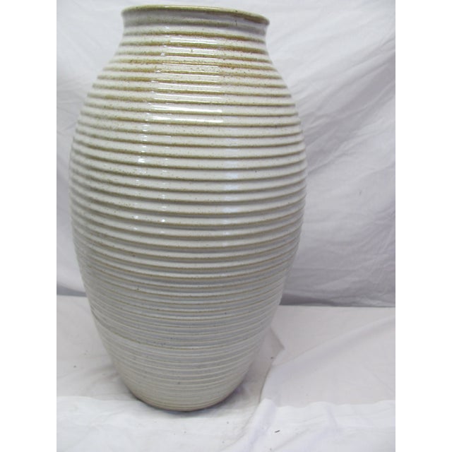 Mid 20th Century Zanesville Ovoid Ribbed Vase "Homespun" "Stoneage" 20