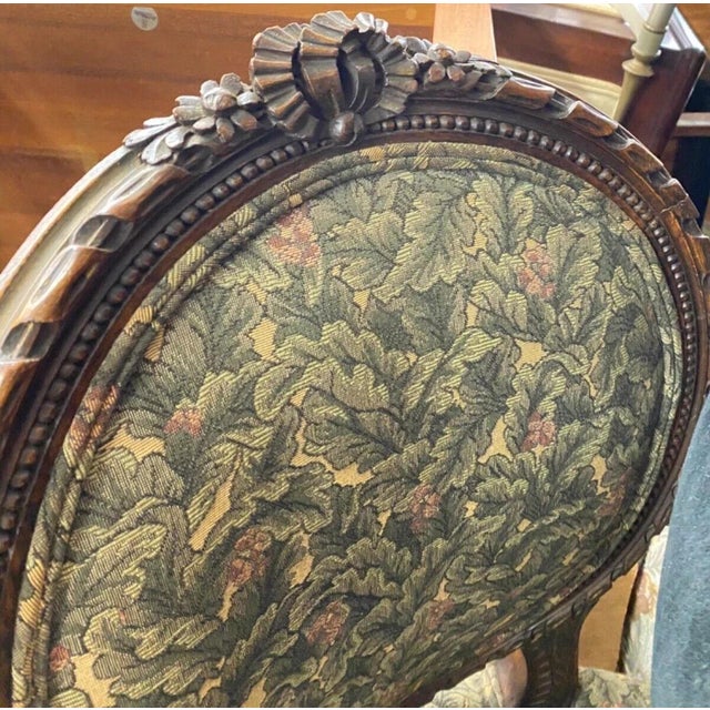 French Vintage French Louis XVI Style Carved Walnut Fireside Arm Chair Fauteuil For Sale - Image 3 of 11