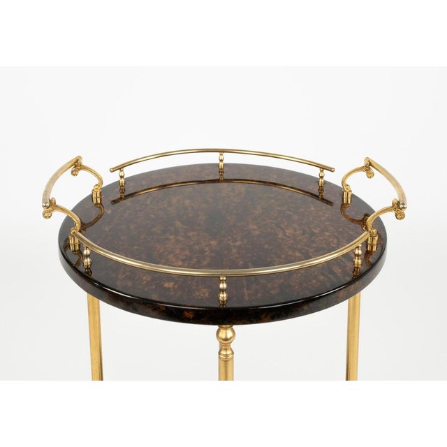 Mid-Century Modern Serving Bar Cart in Goatskin and Brass by Aldo Tura, 1960s For Sale - Image 11 of 17