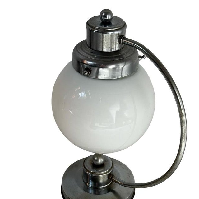 Art Deco Style Table Lamp with Opaline Glass & Metal Base For Sale - Image 6 of 8