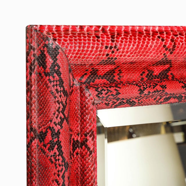 Mid-Century Molding Mirror in Red & Black Python Leather by Karl Springer For Sale - Image 11 of 16