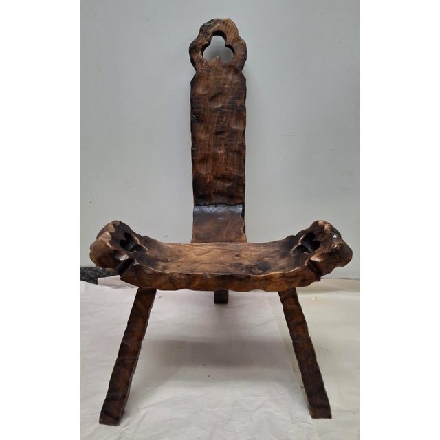 Mid 20th Century 20th Century Hand-Crafted Brutalist Tripod Spanish Birthing Chair For Sale - Image 5 of 11
