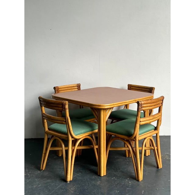 Mid-Century Modern Vintage 1950s Bent Rattan Game Table Set For Sale - Image 3 of 12