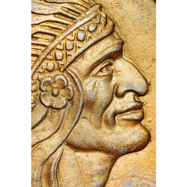 Native American Antique Art Nouveau Native American Indian Chief Wall Plaque Medallion Western American Style For Sale - Image 3 of 8