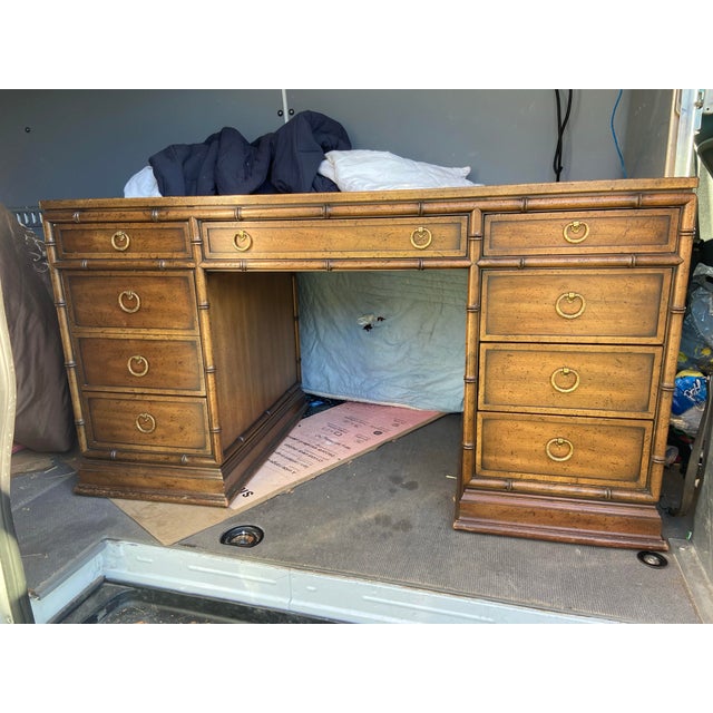 Vintage Mid Century Modern Hollywood Regency Faux Bamboo Campaign Executive Desk by Sligh Furniture For Sale - Image 12 of 12