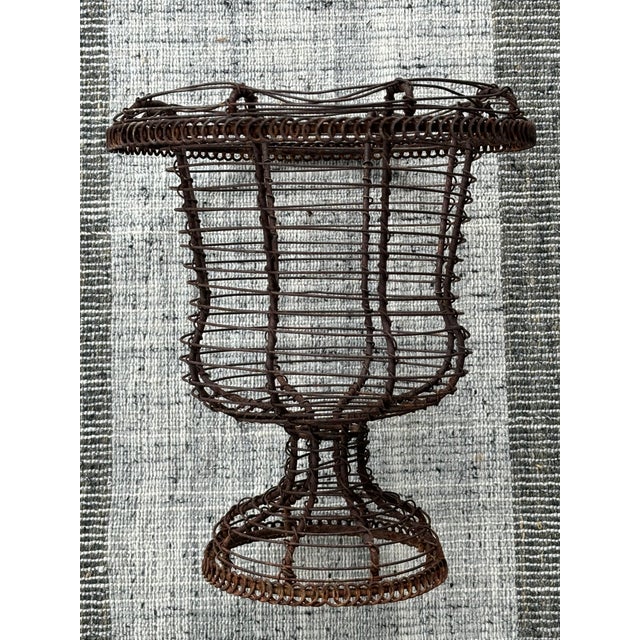 Antique French Wire Pedestal Urn Hand Made Twisted Wire Basket, Late 19th C For Sale In Little Rock - Image 6 of 12