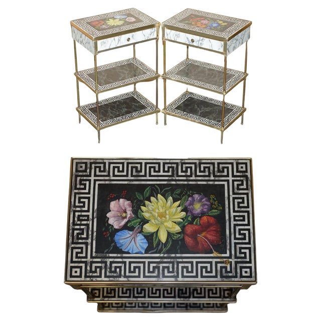 Regency Style Faux Marble 3-Tiered Etageres with Drawers, 1950s, Set of 2 For Sale