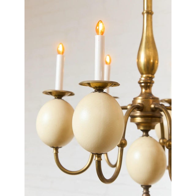 Vintage Queen Anne Brass and Faux Ostrich Egg Chandelier For Sale - Image 4 of 5
