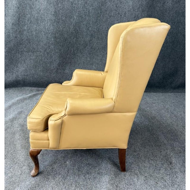 Late 20th Century Tan Leather Wingback Arm Chair For Sale - Image 4 of 12