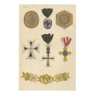 Plate V Orders of Austria with Veteran Badges and Crosses Wood Engraving, 1844 For Sale