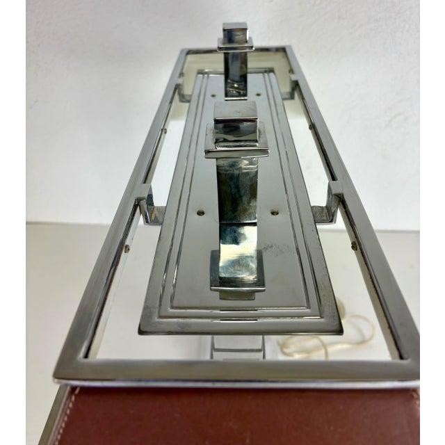 This is a vintage Ralph Lauren leather and nickel plated bankers style desk lamp. This large desk lamp has beautiful brown...