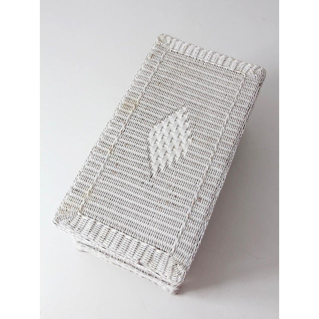 Wood Antique White Wicker Coffee Table For Sale - Image 7 of 13