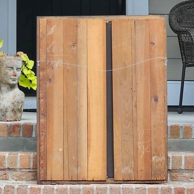 Antique Ornate Hand-Carved Oak Beveled Wall Mirror, Wood Plank Back, 43.5 X 33.5 For Sale - Image 4 of 4